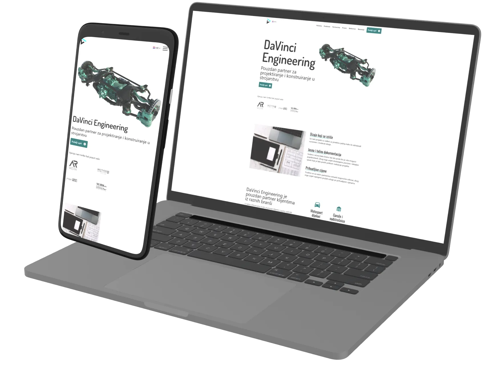 Laptop and phone mockups showing the website