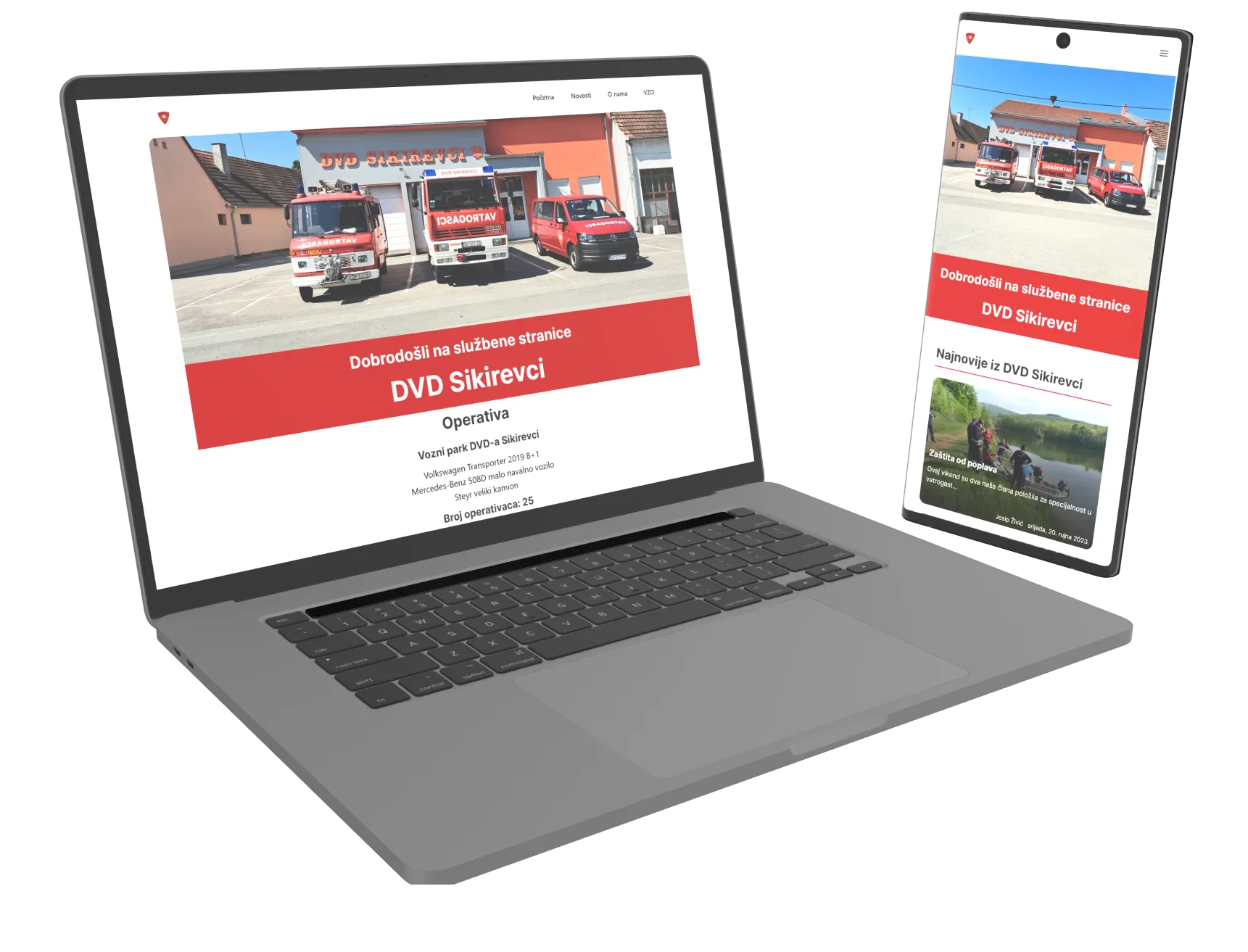 Laptop and phone mockups showing the website